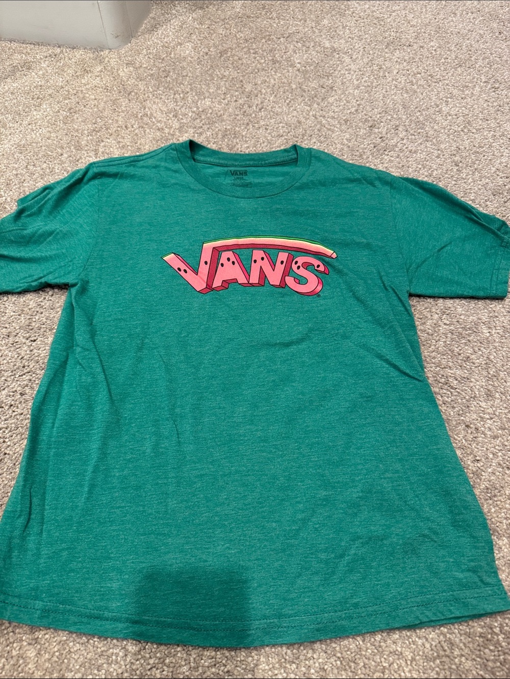 Vans Teal Green Crew Tee with Pink Graphic Logo